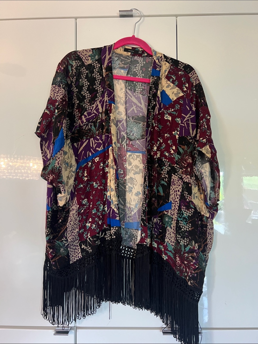Talula Burgundy Multi Patchwork Fringe Kimono